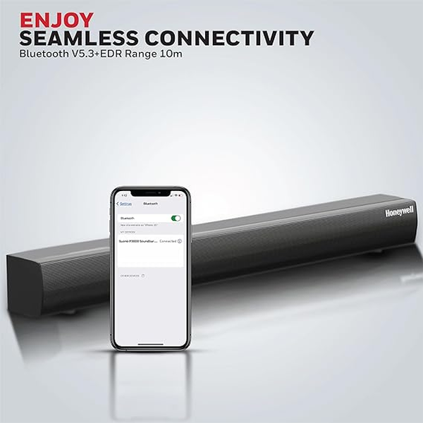 Honeywell New Launch Suono P3000 Soundbar with 80W Stereo Sound, 2.0Ch, Deep Bass, 3 EQ Mode, BT v5.3+EDR,Dual 58 * 90mm Drivers, Input Mode - AUX, USB, HDMI/ARC, Sleek Remote - Image 2